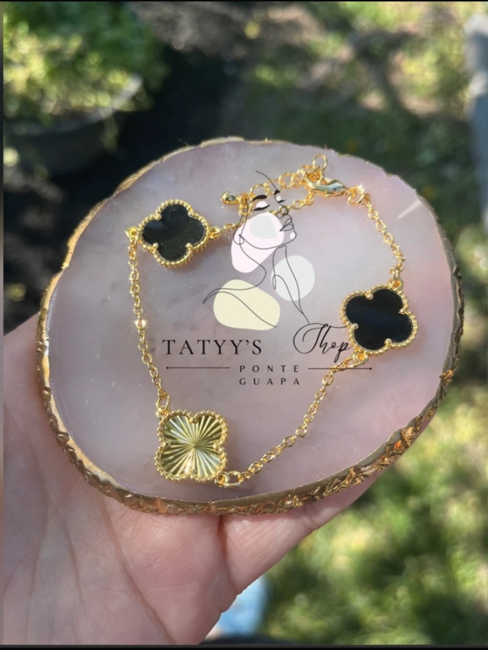 Tatyys Ponte Guapa Gold Bracelet with Black Clover Accents